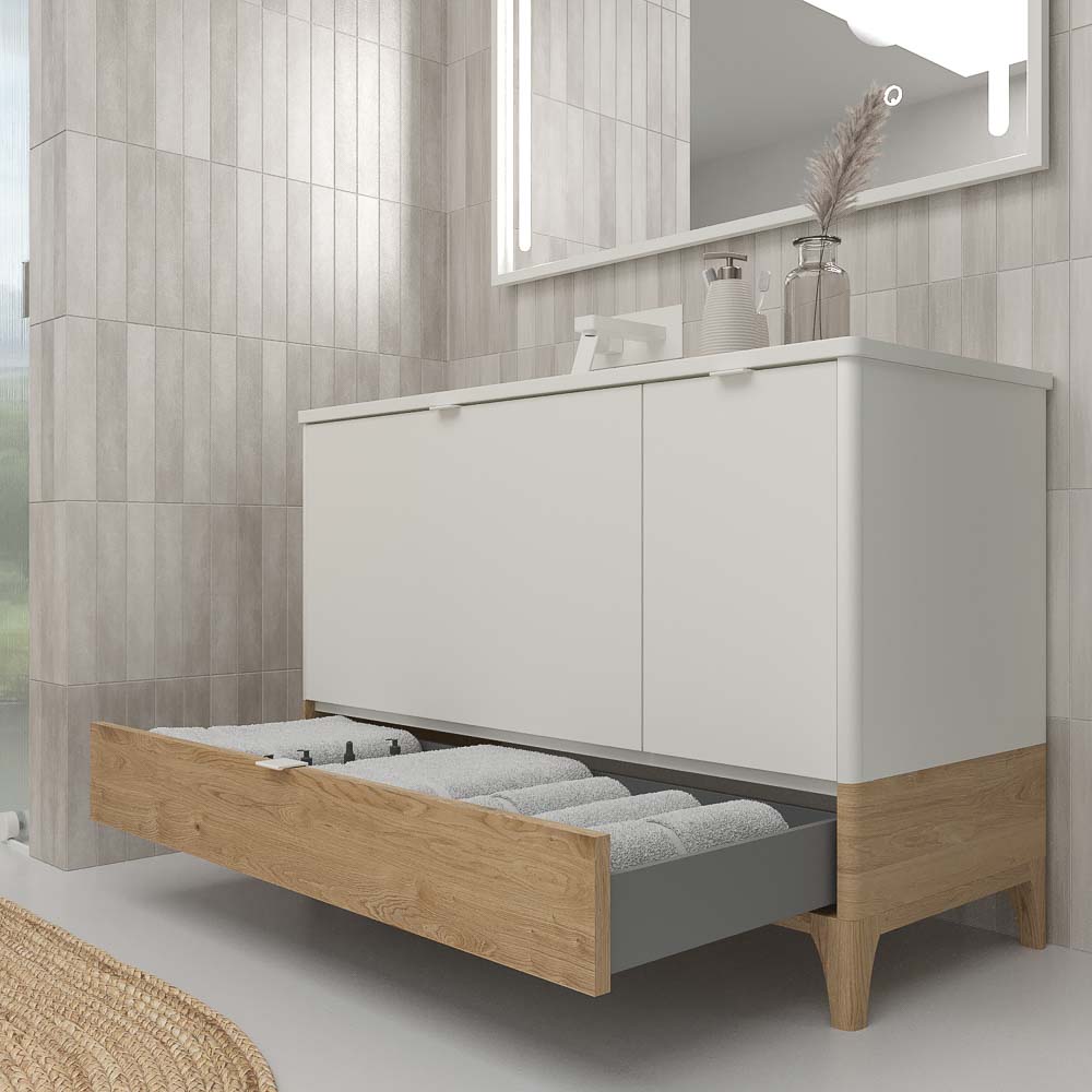 Mueble de baño VICENT con patas 2 cajones / 1 puerta encimera Solid Surface - Imagen 5