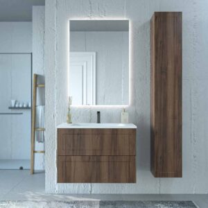 Mueble de baño suspendido 2 cajones BUDGET  con lavabo Solid Surface CASTAÑO