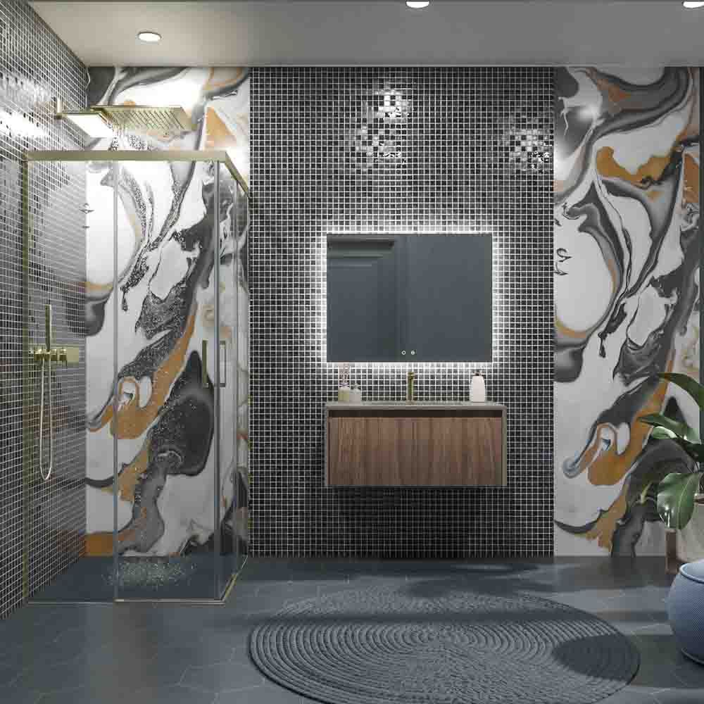 Mueble de baño BINARIO suspendido 1 cajón acabado ROBLE FRANCES / TOPO - Imagen 5