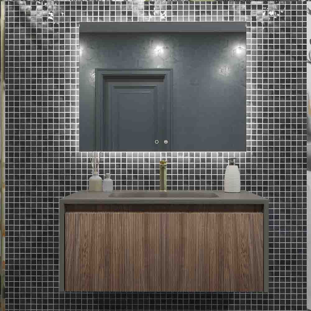 Mueble de baño BINARIO suspendido 1 cajón acabado ROBLE FRANCES / TOPO