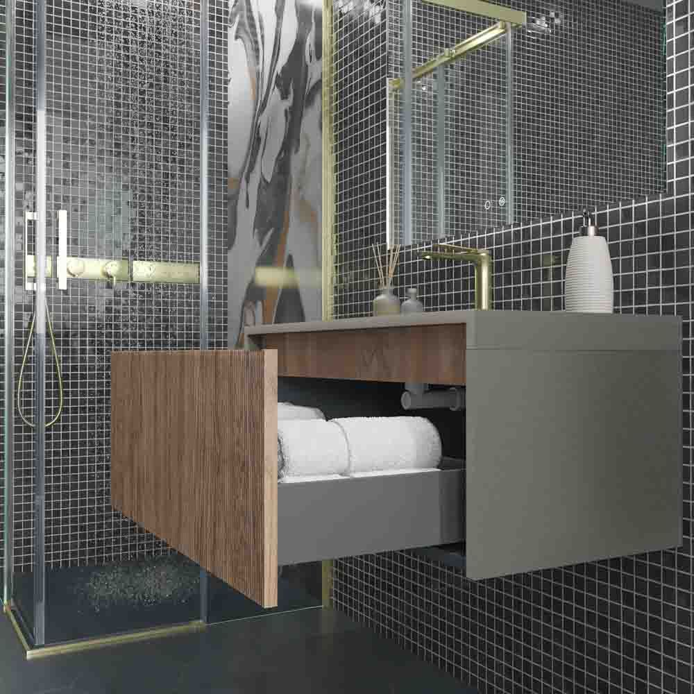 Mueble de baño BINARIO suspendido 1 cajón acabado ROBLE FRANCES / TOPO - Imagen 3