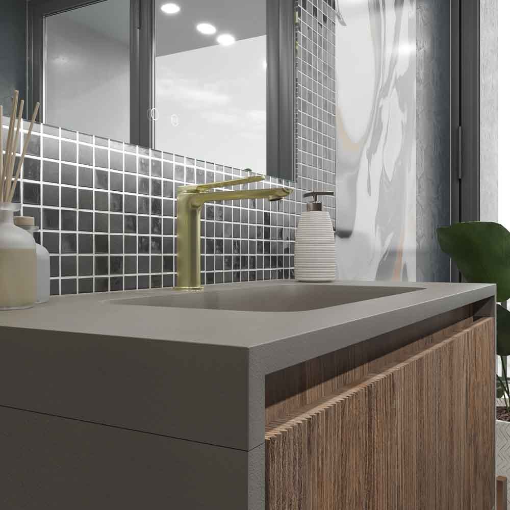 Mueble de baño BINARIO suspendido 1 cajón acabado ROBLE FRANCES / TOPO - Imagen 2