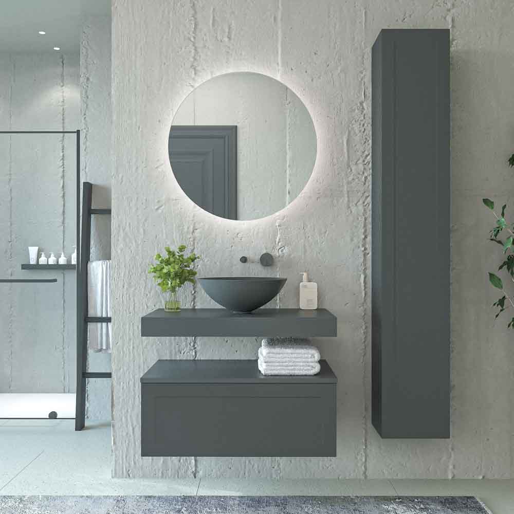 Mueble de baño suspendido 1 cajón BUDGET con tapa y lavabo BOL Solid Surface GRAFITO
