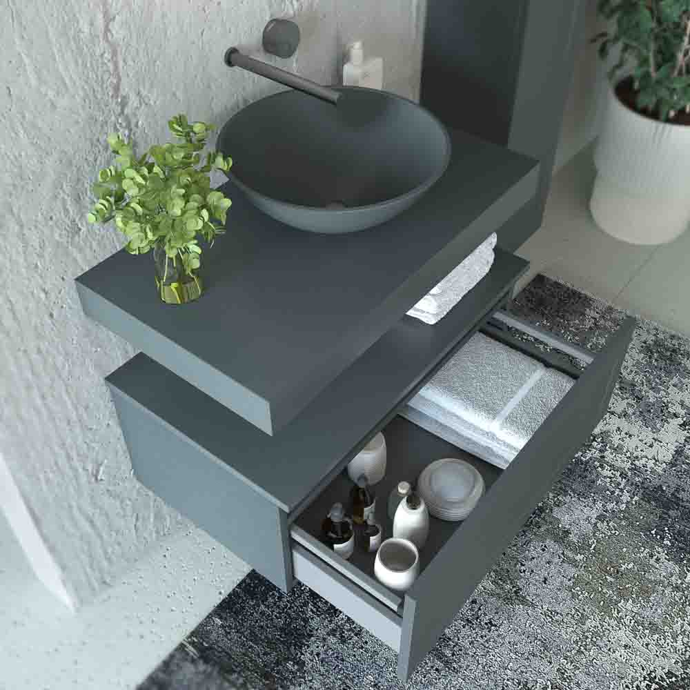Mueble de baño suspendido 1 cajón BUDGET con tapa y lavabo BOL Solid Surface GRAFITO - Imagen 5