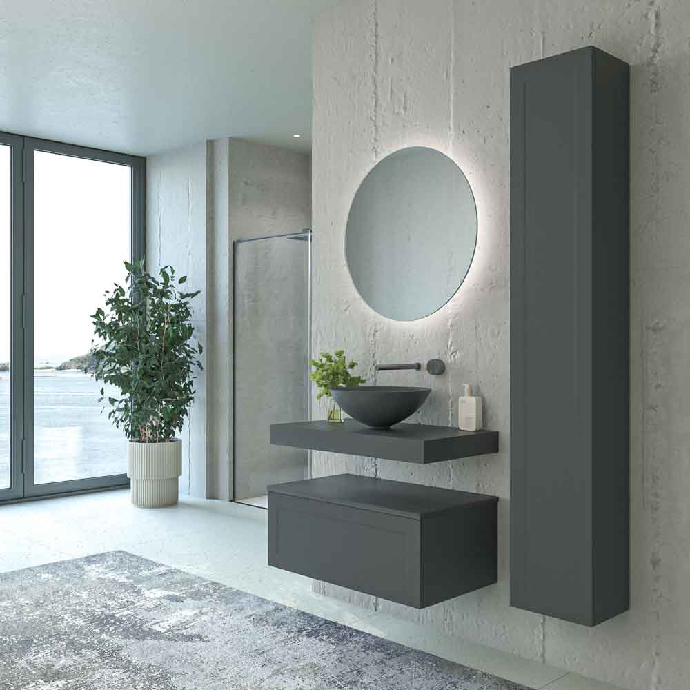 Mueble de baño suspendido 1 cajón BUDGET con tapa y lavabo BOL Solid Surface GRAFITO - Imagen 4