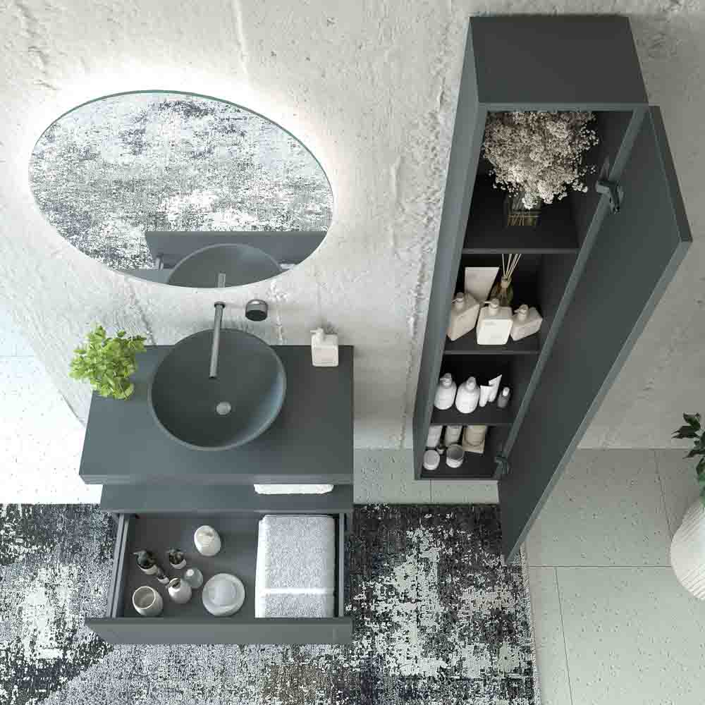 Mueble de baño suspendido 1 cajón BUDGET con tapa y lavabo BOL Solid Surface GRAFITO - Imagen 2