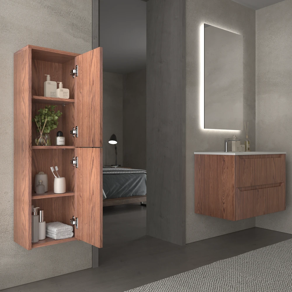 Mueble de baño suspendido 2 cajones TOSCANA con lavabo porcelana acabado ABEDUL - Imagen 2