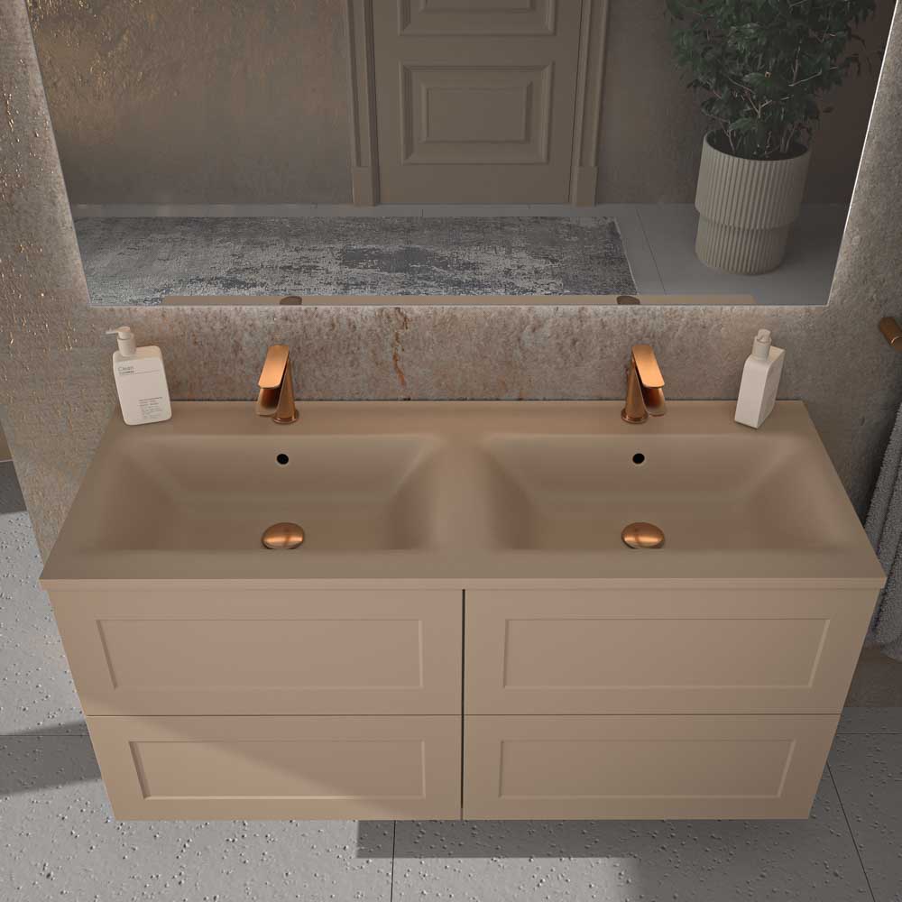 Mueble de baño suspendido 4 cajones BUDGET con lavabo Solid Surface 2 senos MOKA - Imagen 3