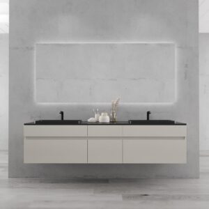 Mueble de baño suspendido DUNE  6 cajones con encimera SOLID SURFACE 2 senos  GRIS PERLADO