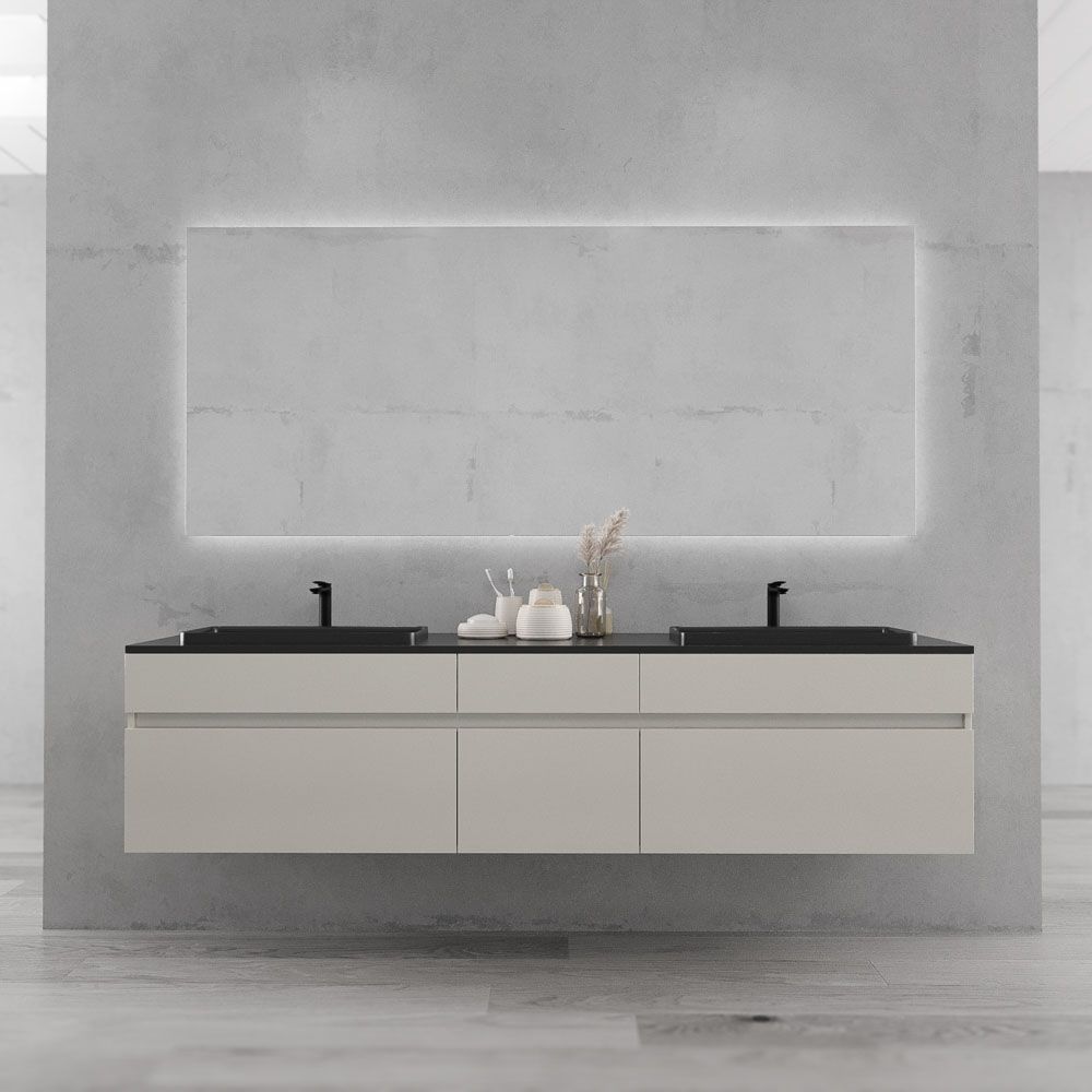Mueble de baño suspendido DUNE 6 cajones con encimera SOLID SURFACE 2 senos GRIS PERLADO