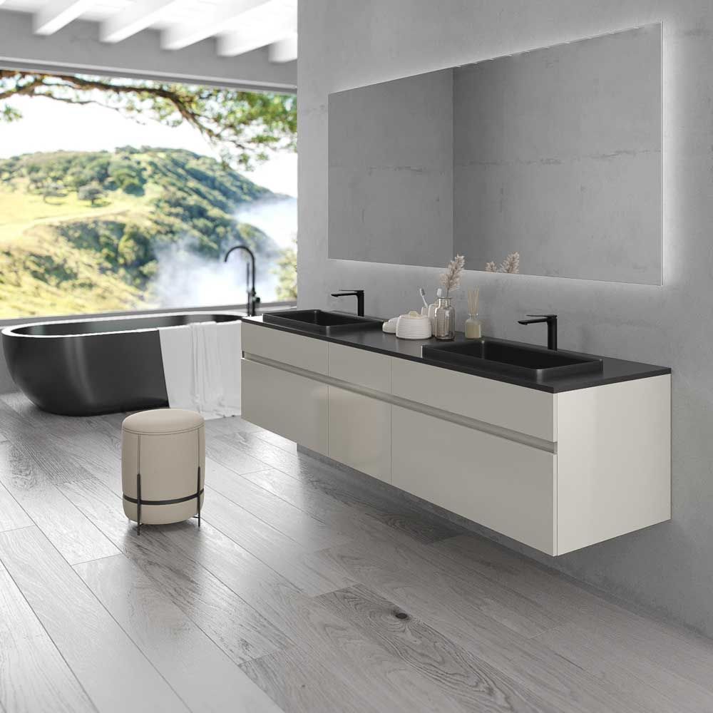 Mueble de baño suspendido DUNE 6 cajones con encimera SOLID SURFACE 2 senos GRIS PERLADO - Imagen 5