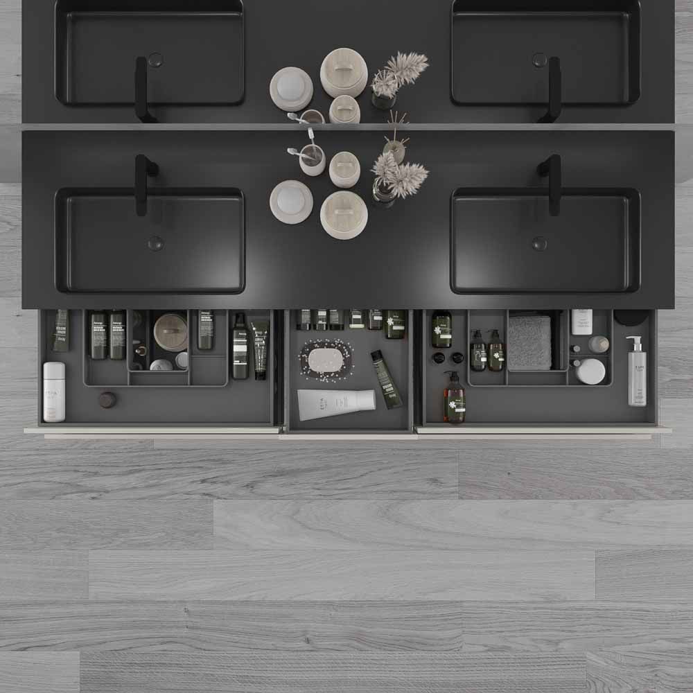 Mueble de baño suspendido DUNE 6 cajones con encimera SOLID SURFACE 2 senos GRIS PERLADO - Imagen 4