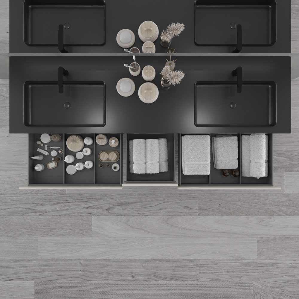 Mueble de baño suspendido DUNE 6 cajones con encimera SOLID SURFACE 2 senos GRIS PERLADO - Imagen 2