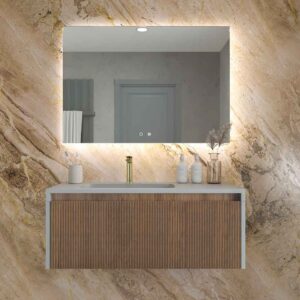 Mueble de baño BINARIO suspendido 2 cajones acabado ROBLE FRANCES / ARENA