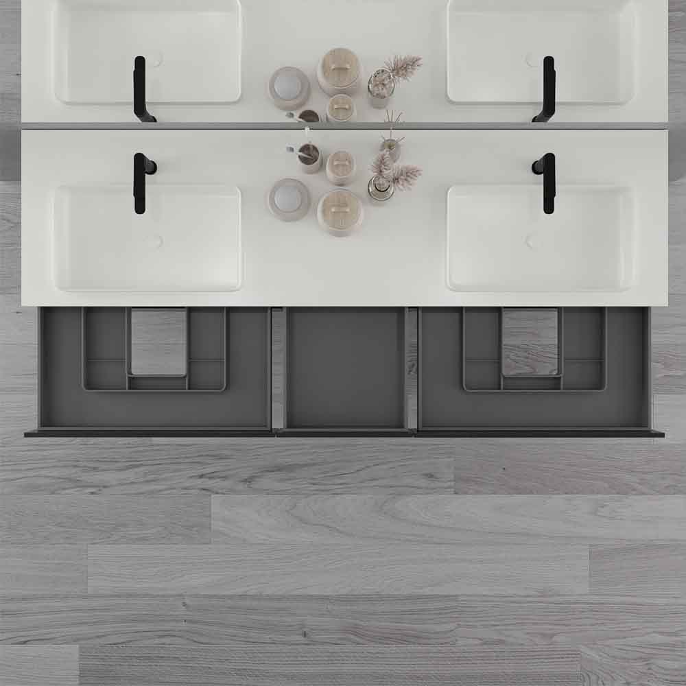Mueble de baño suspendido DUNE 6 cajones con encimera SOLID SURFACE 2 senos NEGRO - Imagen 8