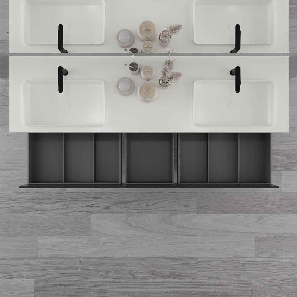 Mueble de baño suspendido DUNE 6 cajones con encimera SOLID SURFACE 2 senos NEGRO - Imagen 7