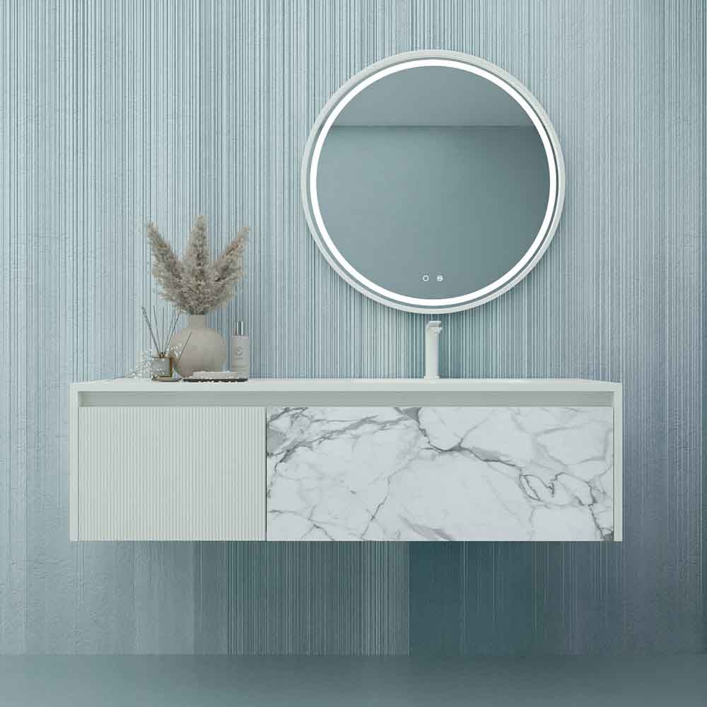 Mueble de baño DUPLEX suspendido 2 cajones acabado mármol CALACATTA/BLANCO MATE