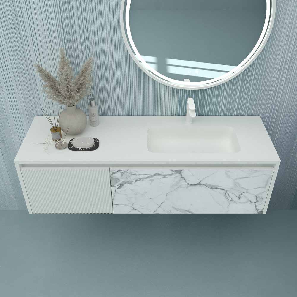 Mueble de baño DUPLEX suspendido 2 cajones acabado mármol CALACATTA/BLANCO MATE - Imagen 5