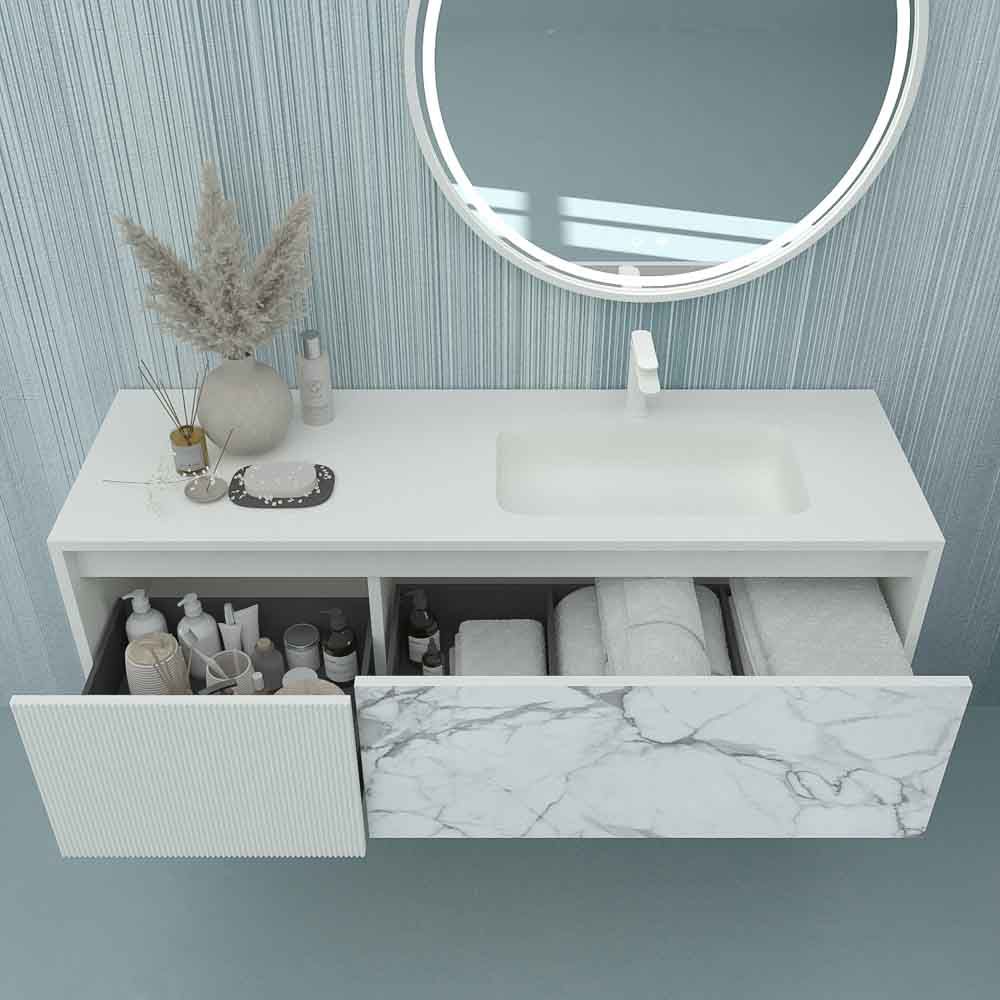 Mueble de baño DUPLEX suspendido 2 cajones acabado mármol CALACATTA/BLANCO MATE - Imagen 4