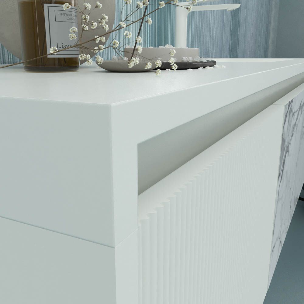 Mueble de baño DUPLEX suspendido 2 cajones acabado mármol CALACATTA/BLANCO MATE - Imagen 3