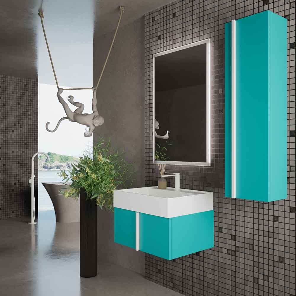 Mueble de baño NORMA suspendido 1 cajón acabado AZUL TURQUESA - Imagen 6