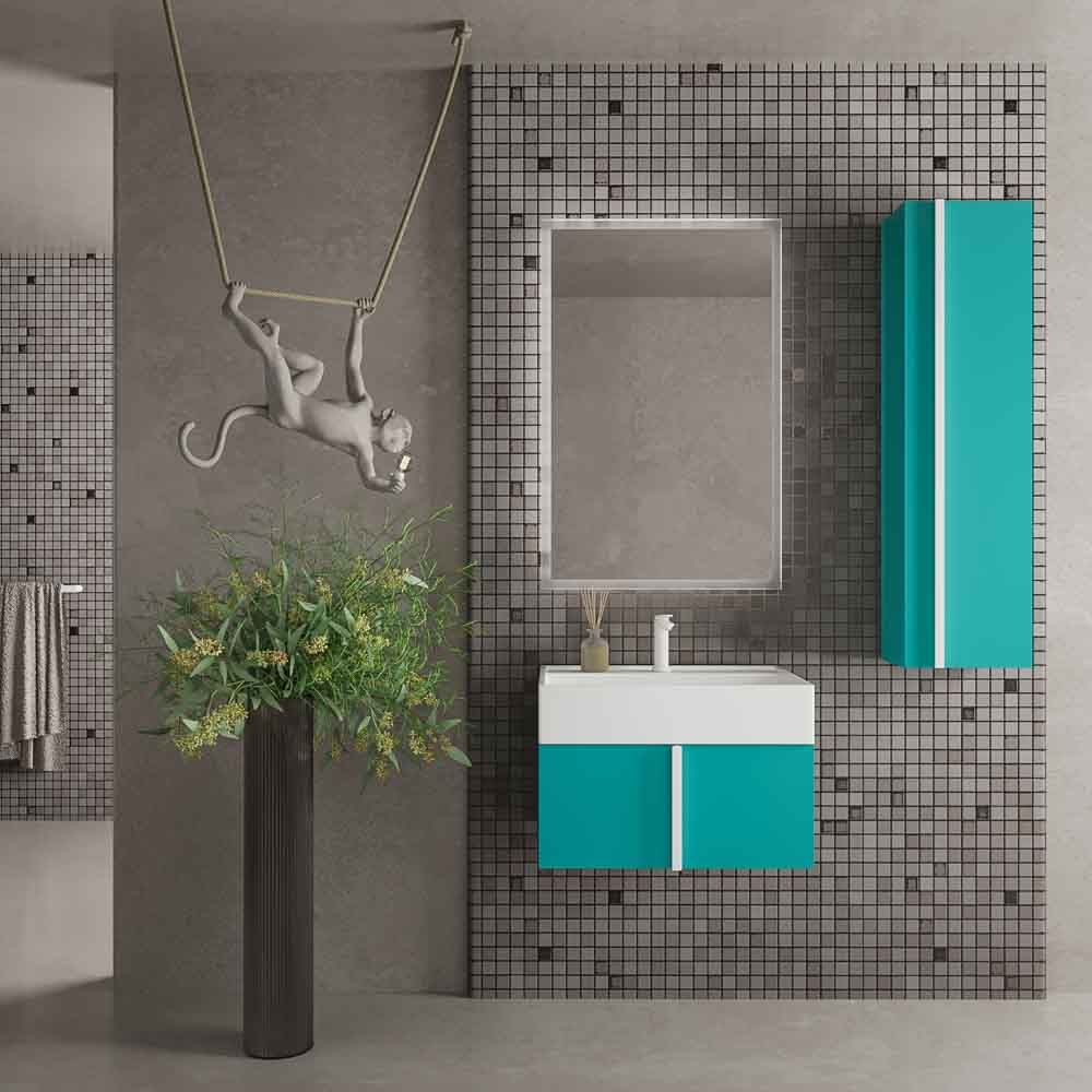 Mueble de baño NORMA suspendido 1 cajón acabado AZUL TURQUESA