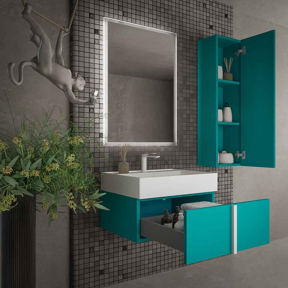Mueble de baño NORMA suspendido 1 cajón acabado AZUL TURQUESA - Imagen 5
