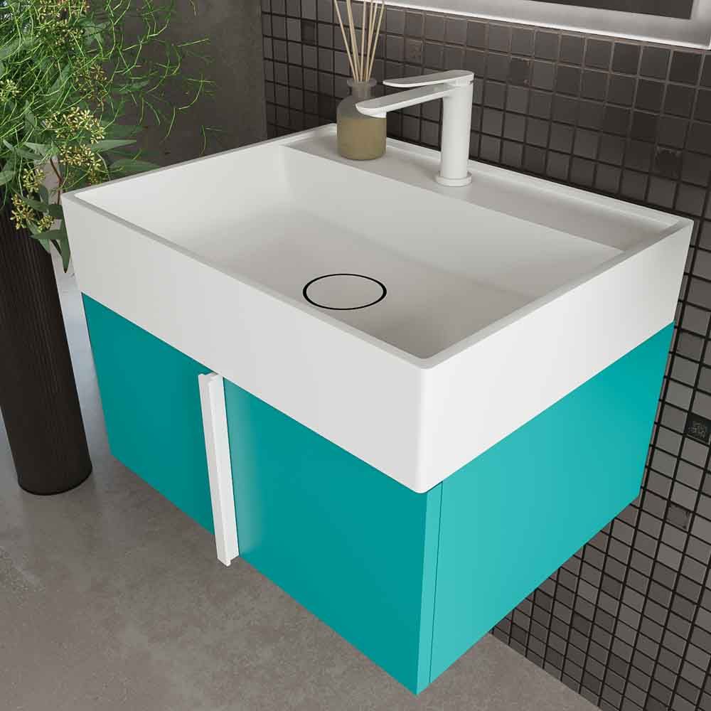 Mueble de baño NORMA suspendido 1 cajón acabado AZUL TURQUESA - Imagen 3