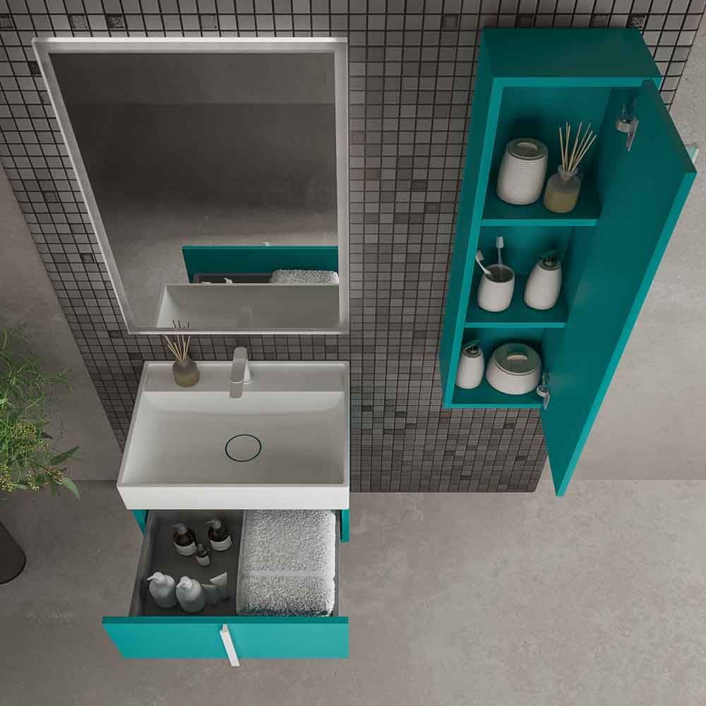 Mueble de baño NORMA suspendido 1 cajón acabado AZUL TURQUESA - Imagen 2