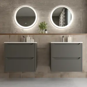 Mueble de baño suspendido 2 cajones TOSCANA  con lavabo porcelana acabado TOPO