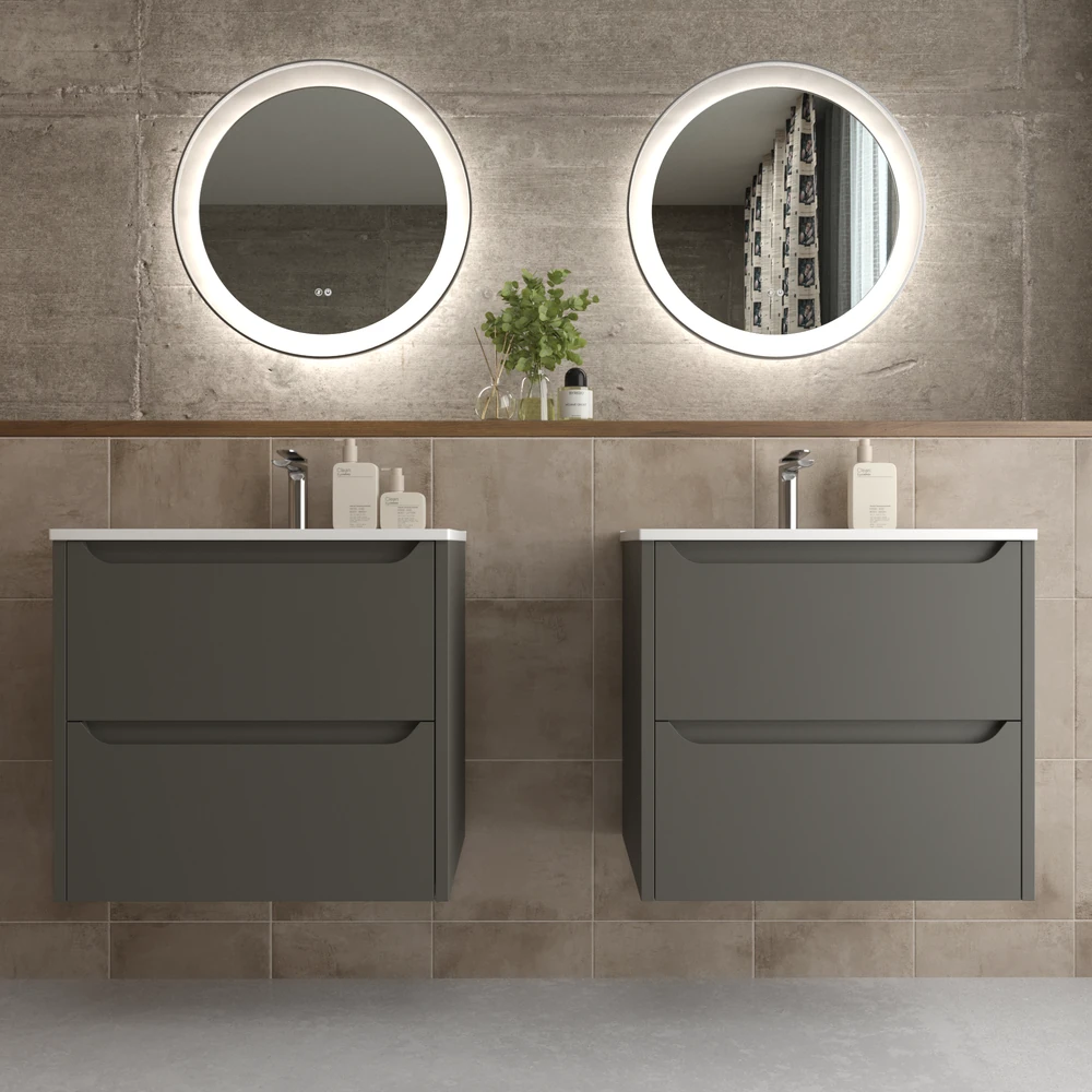 Mueble de baño suspendido 2 cajones TOSCANA con lavabo porcelana acabado TOPO
