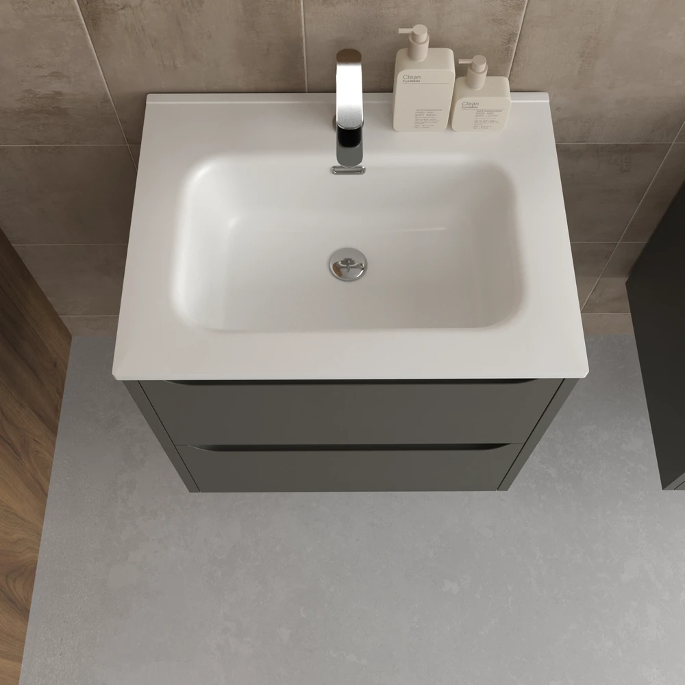 Mueble de baño suspendido 2 cajones TOSCANA con lavabo porcelana acabado TOPO - Imagen 2