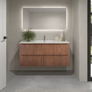 Mueble de baño suspendido 2 cajones TOSCANA  con lavabo porcelana acabado ABEDUL