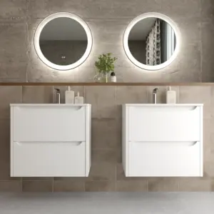 Mueble de baño suspendido 2 cajones TOSCANA  con lavabo porcelana acabado BLANCO