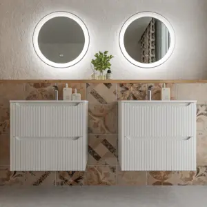 Mueble de baño suspendido 2 cajones TOSCANA  con lavabo porcelana acabado squadratto BLANCO