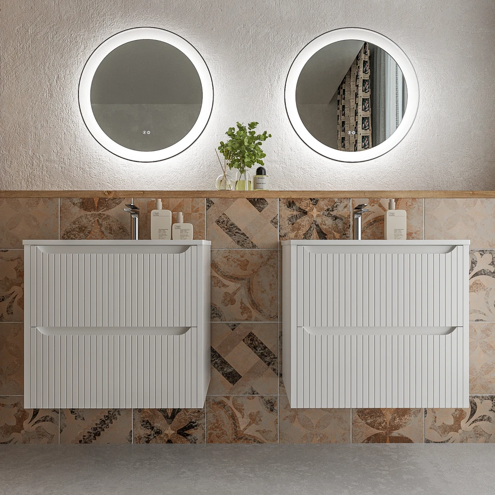 Mueble de baño suspendido 2 cajones TOSCANA con lavabo porcelana acabado squadratto BLANCO