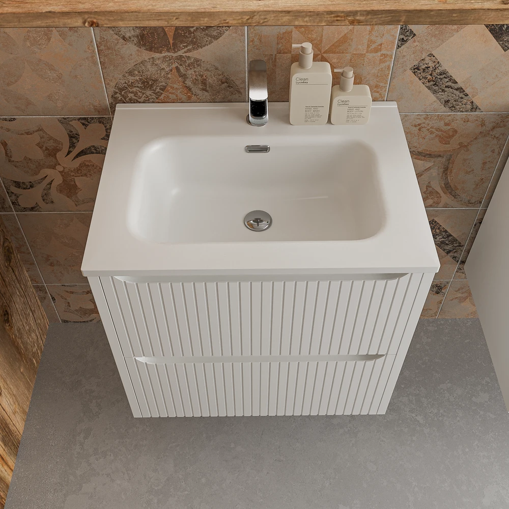 Mueble de baño suspendido 2 cajones TOSCANA con lavabo porcelana acabado squadratto BLANCO - Imagen 2