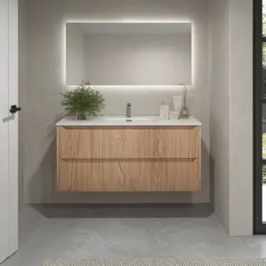 Mueble de baño suspendido 2 cajones TOSCANA  con lavabo porcelana acabado CEMBRANO
