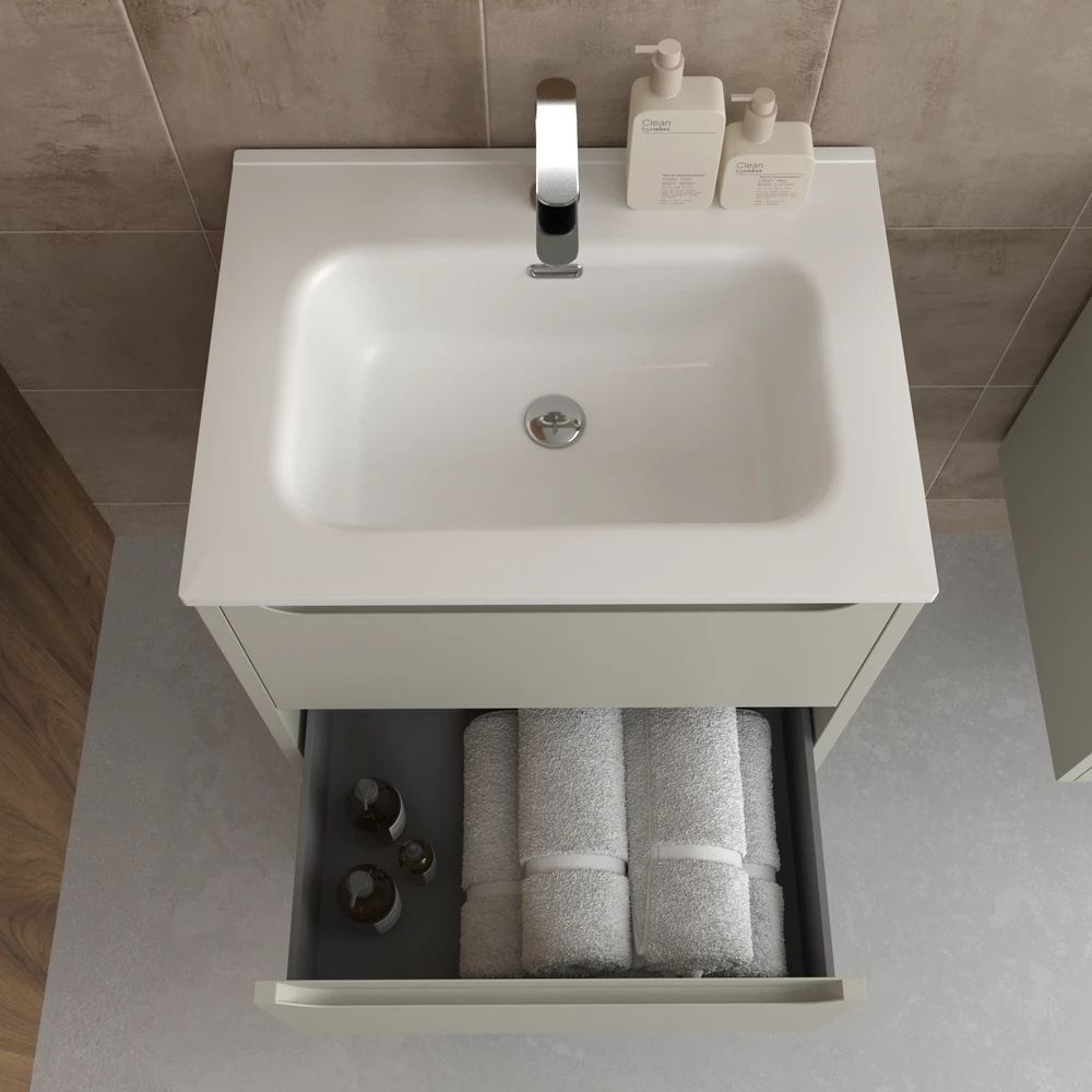 Mueble de baño suspendido 2 cajones TOSCANA con lavabo porcelana acabado GRIS SEDA - Imagen 3