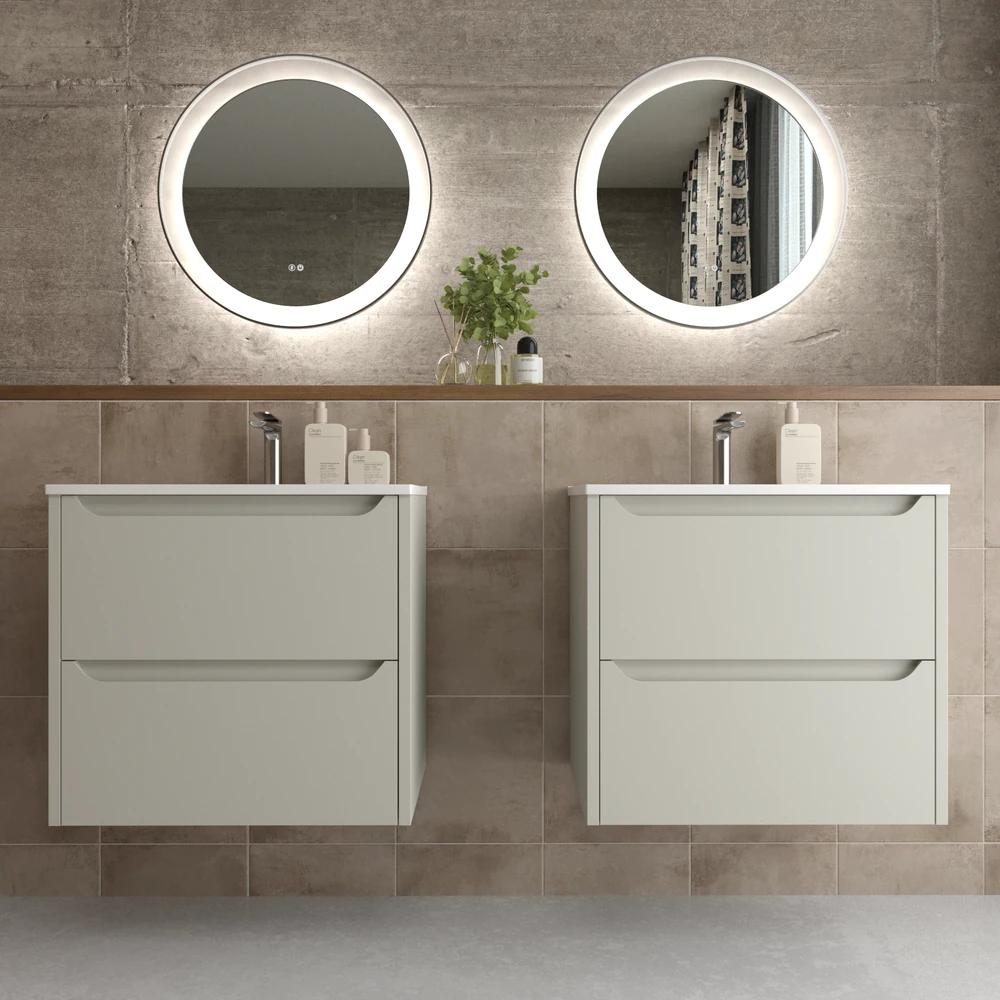 Mueble de baño suspendido 2 cajones TOSCANA con lavabo porcelana acabado GRIS SEDA