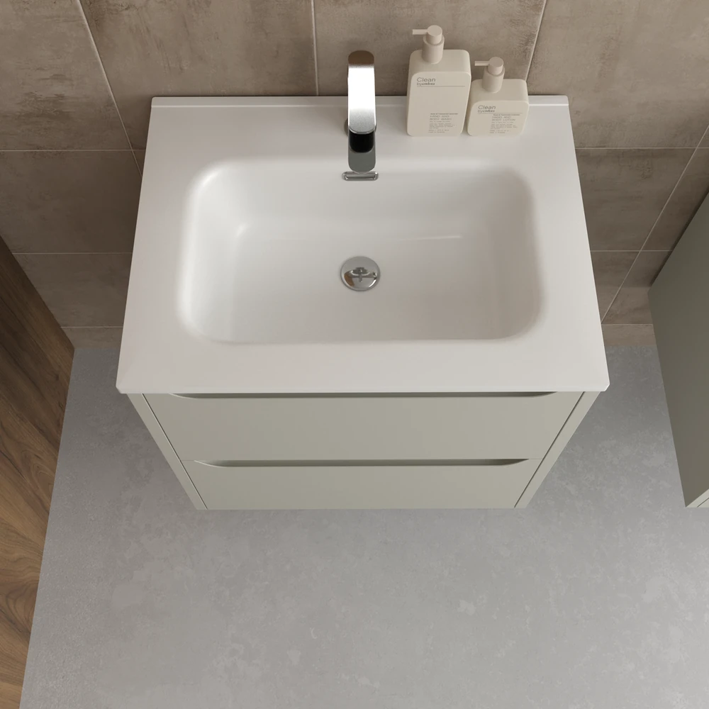 Mueble de baño suspendido 2 cajones TOSCANA con lavabo porcelana acabado GRIS SEDA - Imagen 2