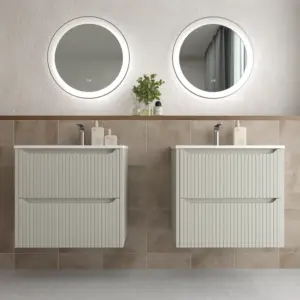 Mueble de baño suspendido 2 cajones TOSCANA  con lavabo porcelana acabado squadratto GRIS SEDA
