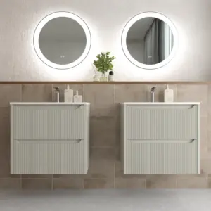 Mueble de baño suspendido 2 cajones TOSCANA  con lavabo porcelana acabado millerigue GRIS SEDA