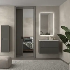 Mueble de baño suspendido 2 cajones TOSCANA  con lavabo porcelana acabado millerigue TOPO