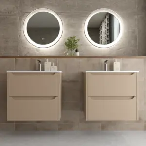 Mueble de baño suspendido 2 cajones TOSCANA  con lavabo porcelana acabado MOKA