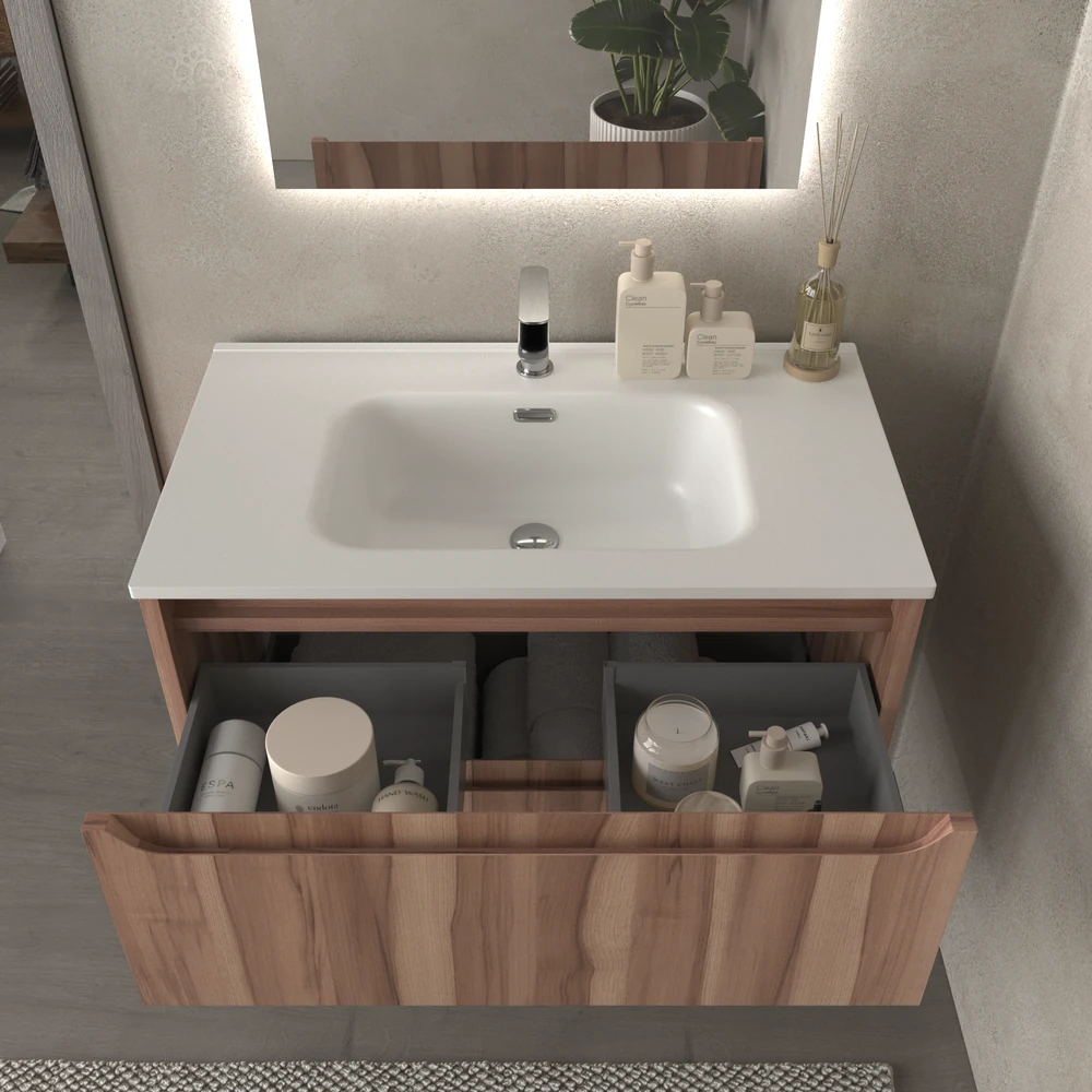 Mueble de baño suspendido 2 cajones TOSCANA con lavabo porcelana acabado OLIVO - Imagen 3