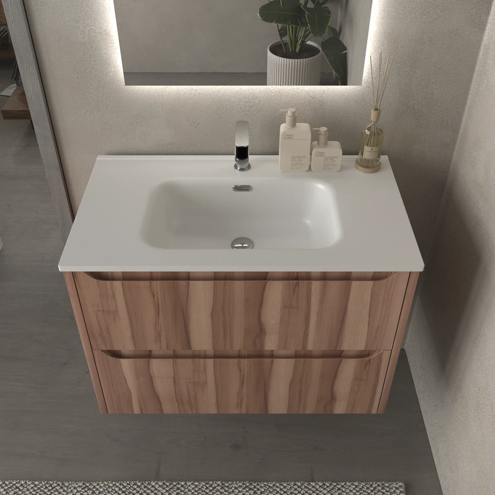 Mueble de baño suspendido 2 cajones TOSCANA con lavabo porcelana acabado OLIVO - Imagen 2