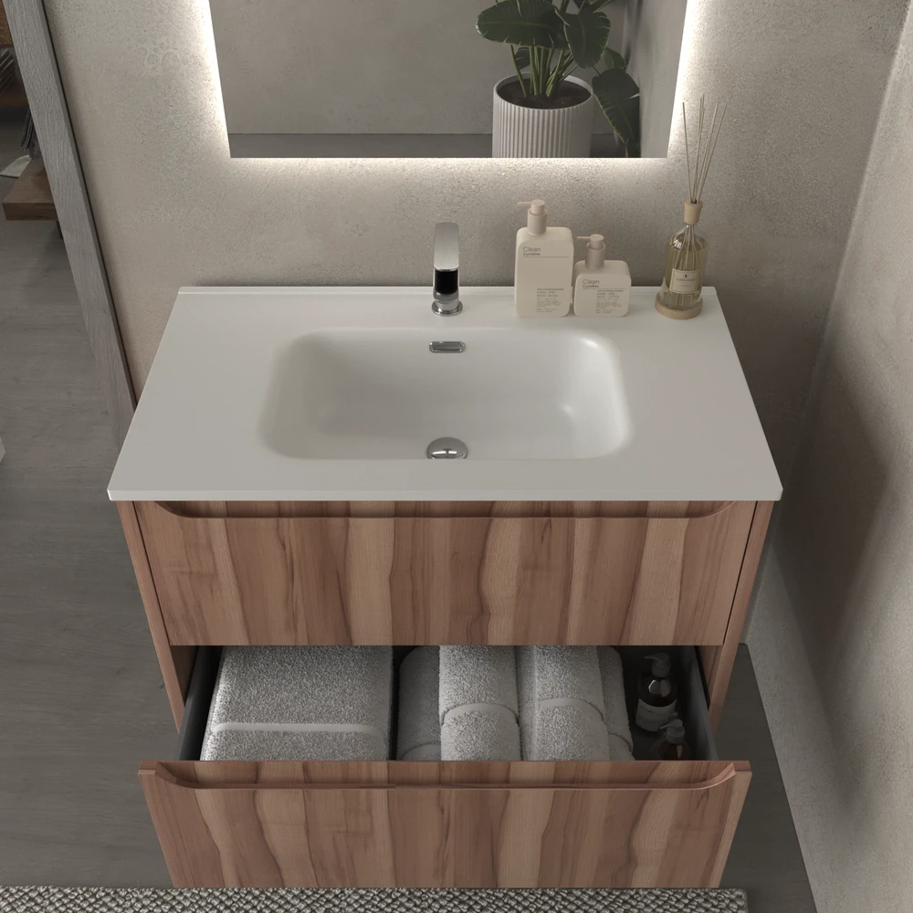 Mueble de baño suspendido 2 cajones TOSCANA con lavabo porcelana acabado OLIVO - Imagen 4