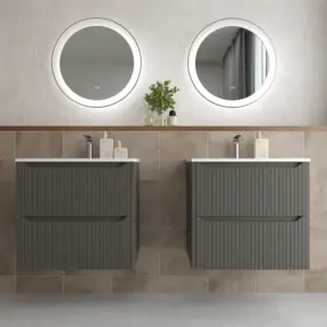 Mueble de baño suspendido 2 cajones TOSCANA  con lavabo porcelana acabado squadratto TOPO