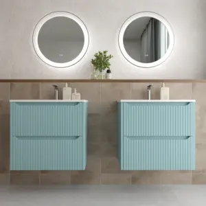 Mueble de baño suspendido 2 cajones TOSCANA  con lavabo porcelana acabado squadratto TURQUESA